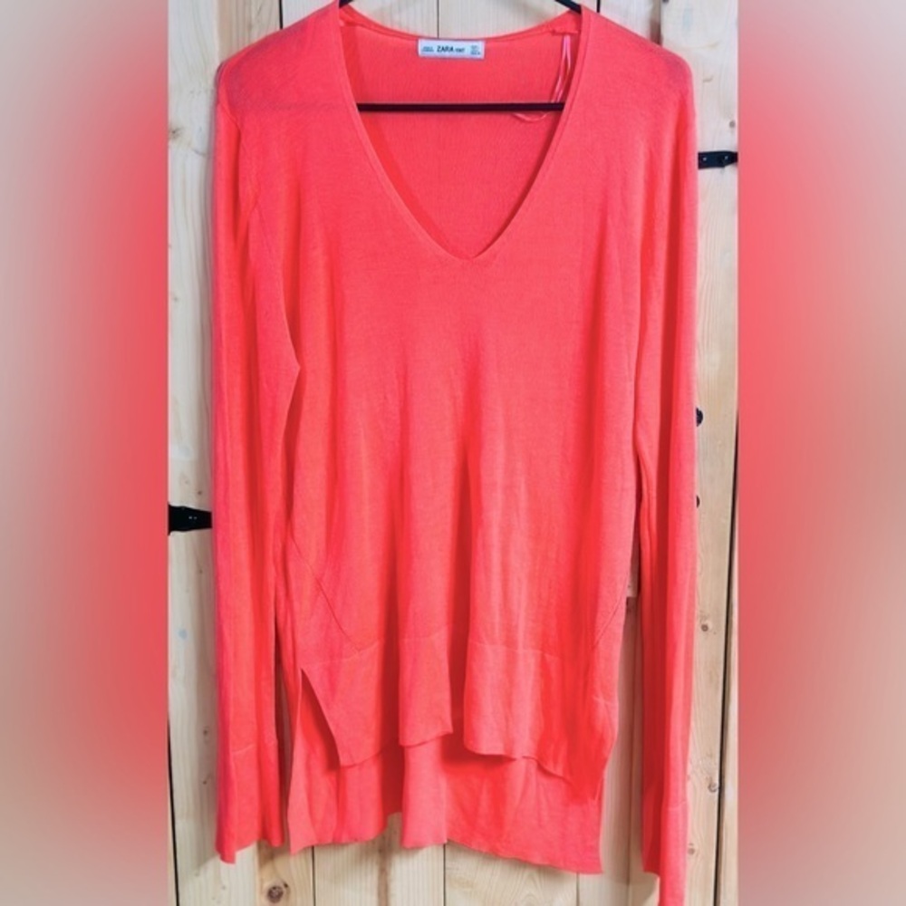ZARA Knit Lightweight Sweater bright salmon orange large brand new with flaw